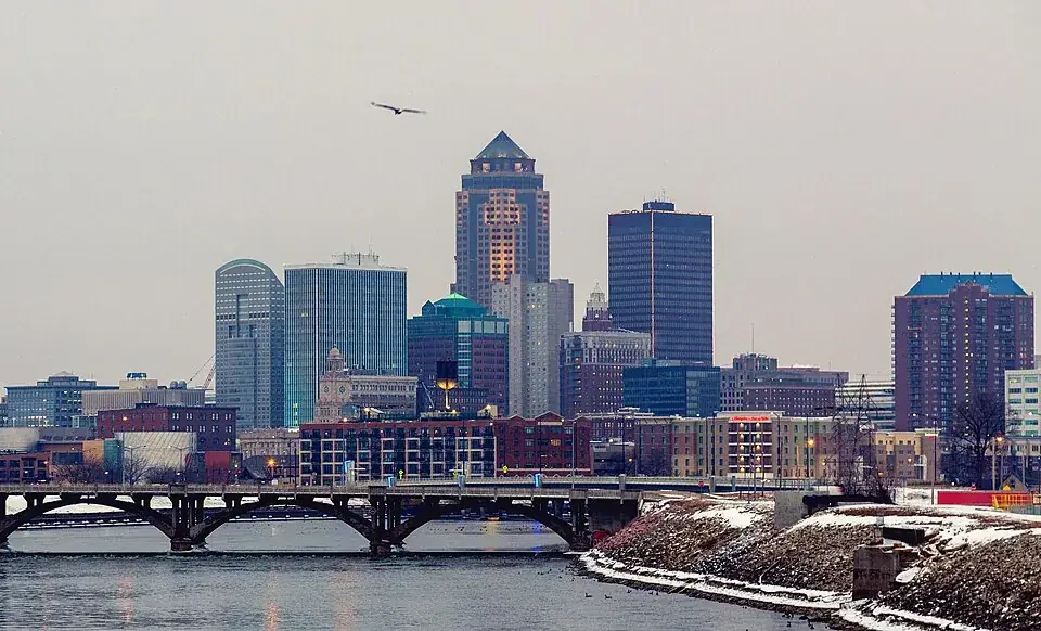 The Des Moines skyline across the river